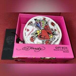 NWT Ed Hardy White Wristlet with Heart Design